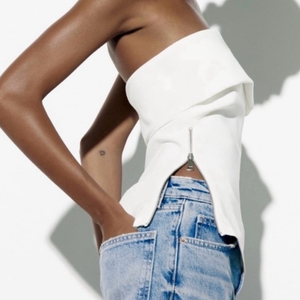 NWT Zara White Strapless Tube Top with Silver Zippers – Size M - Picture 3 of 9